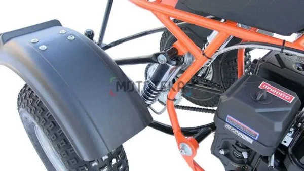 Трицикл Мотомир САФАРИ-3LЕ-8+ ТРИТОН 2 (длинное седло, сзади 2 амортизатора Урал) оранжевая рама | Мототека