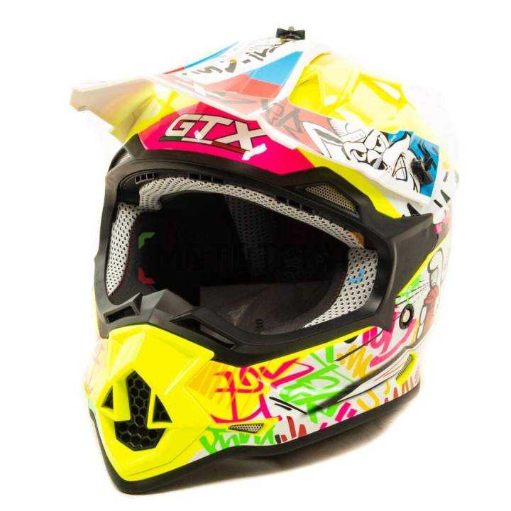 Шлем мото кроссовый GTX 632S (L) #1 FLUO YELLOW / RED BLUE подростковый