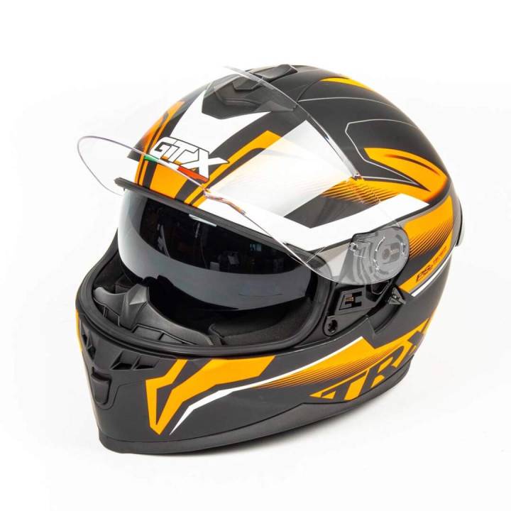 Шлем мото интеграл GTX 5672 (M) #2 BLACK/FLUO ORANGE GREY (2 визора)