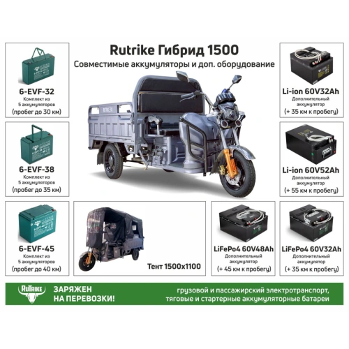 Грузовой электротрицикл Rutrike (Рутрайк) Гибрид 1500 60V1000W фото 9